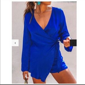 LIKE NEW Bright Blue Wrap Waist Romper